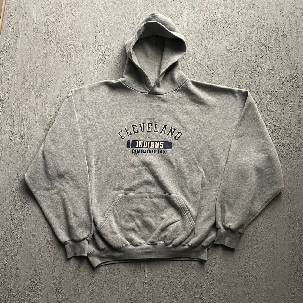 Vintage Cleveland Indians Hoodie Mens XXL Grey 2000s Russell Athletic